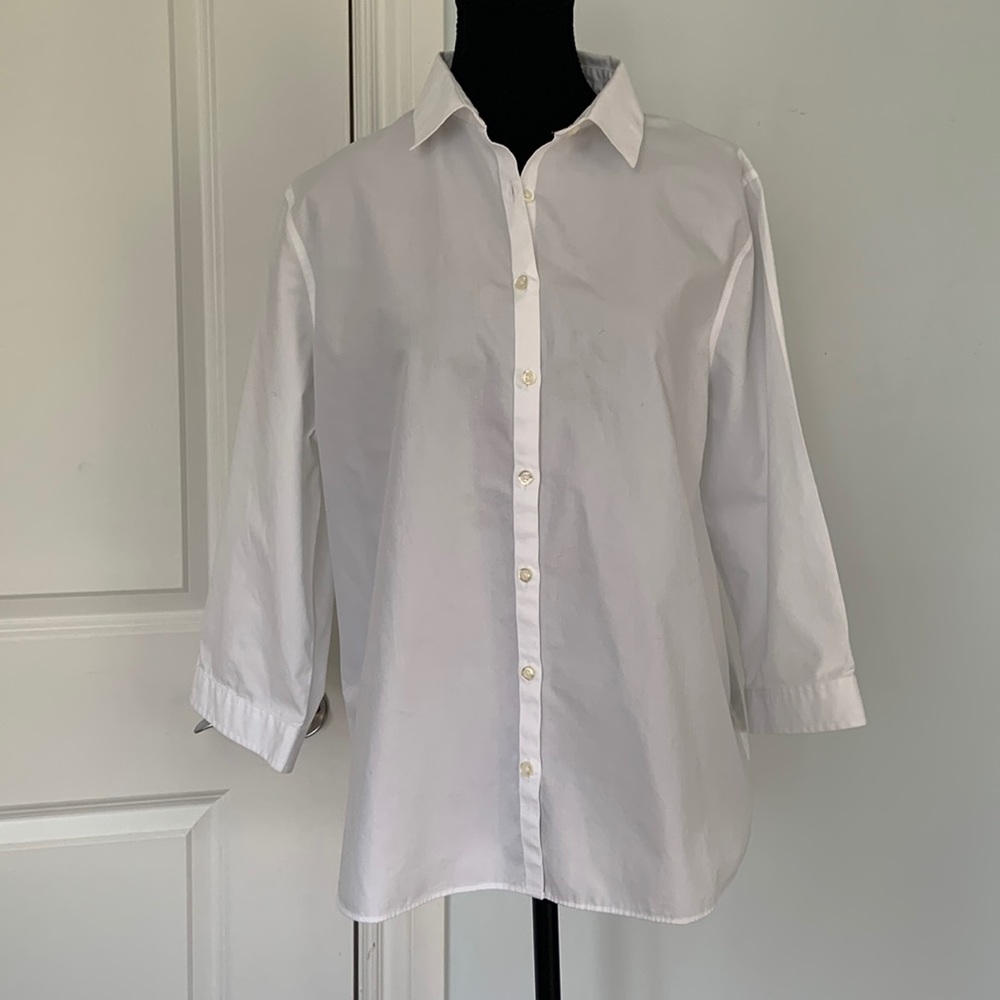LANDS' END WHITE SUPIMA COTTON CLASSIC BUTTON UP SHIRT / NO IRON/ SIZE 18